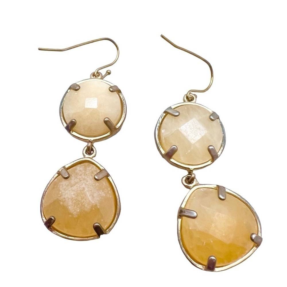 Citrine color yellow tapered stone dangle drop earring on gold tone backing